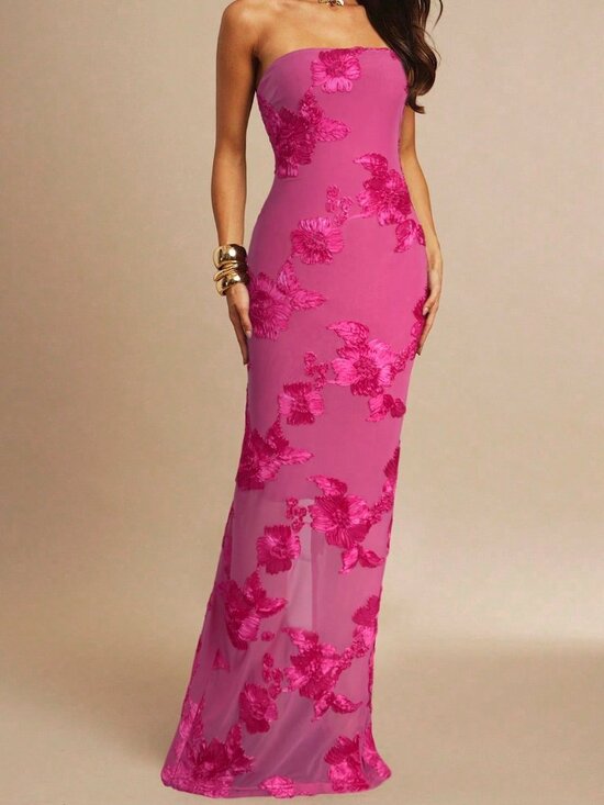 MODA ME COUTURE Dresses & Skirts - Hot Pink Party Women's 3d Floral Sexy Bodycon Strapless Dress